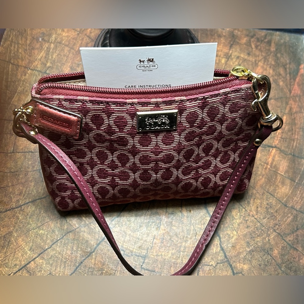 Coach Maroon Signature Pattern Wristlet